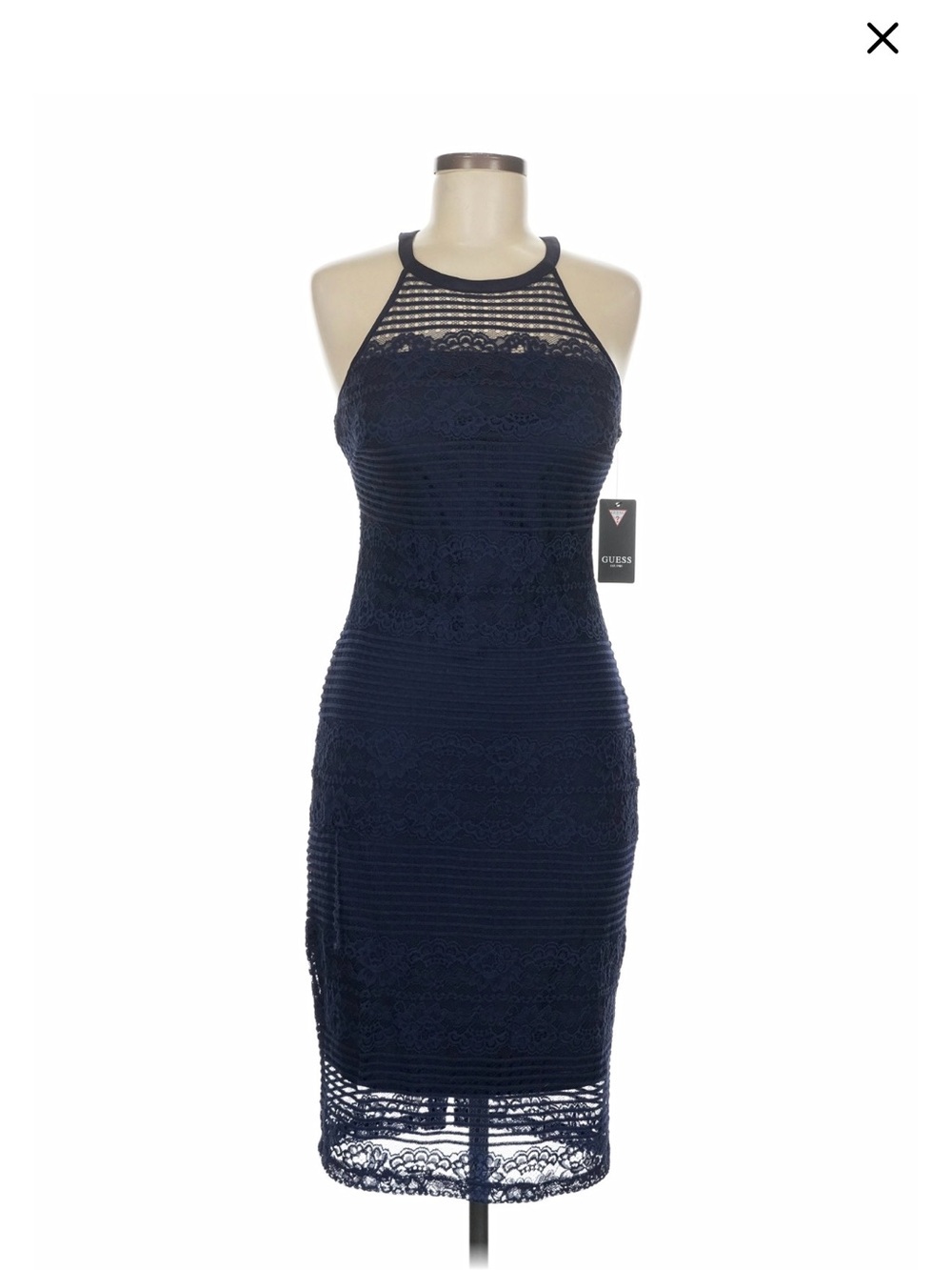 Guess Navy Lace Halter Midi Dress